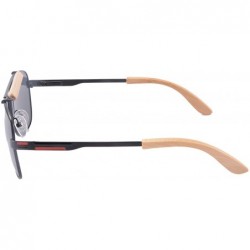 Oval Men's Polarized Glasses Metal Frame UV400 Sunglasses-SG1566 - Black&bamboo Nature - C318LR3G3GO $24.53