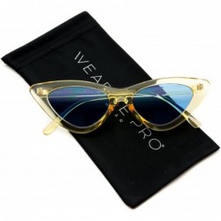 Goggle Retro Vintage Tinted Lens Cat Eye Sunglasses - Clear Yellow Frame/ Tinted Blue Lens - CK189QS76UL $20.56