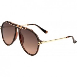 Aviator Bridge-less Flat Top Wide Round Lens Aviator Sunglasses - Brown Demi - CU197NGMN59 $27.68