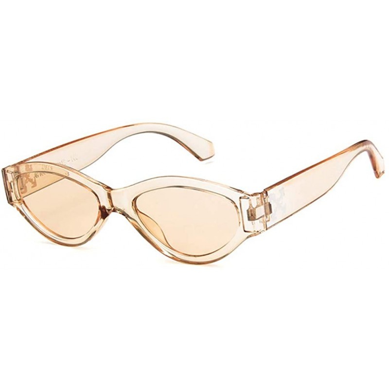Oval Unisex Sunglasses Retro Bright Black Grey Drive Holiday Oval Non-Polarized UV400 - Champagne Brown - CE18RLX3K58 $9.68