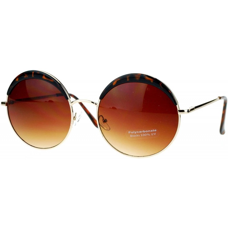 Round Womens Round Circle Sunglasses Metal Frame Eyebrowed Top Fashion - Gold Tortoise - CR180QIN0HQ $10.37