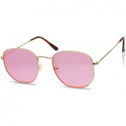 Round Round Geometric Colored Tinted Flat Lens Ultra Slim Metal Hexagonal Sun Glasses - Gold - CI1802SQ349 $18.77