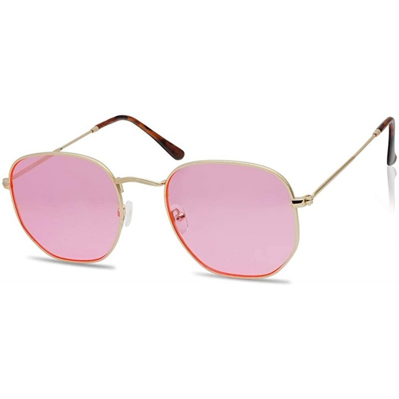 Round Round Geometric Colored Tinted Flat Lens Ultra Slim Metal Hexagonal Sun Glasses - Gold - CI1802SQ349 $9.26