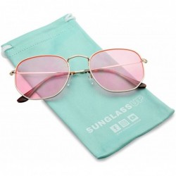 Round Round Geometric Colored Tinted Flat Lens Ultra Slim Metal Hexagonal Sun Glasses - Gold - CI1802SQ349 $9.26