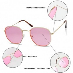 Round Round Geometric Colored Tinted Flat Lens Ultra Slim Metal Hexagonal Sun Glasses - Gold - CI1802SQ349 $9.26