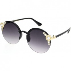 Round Womens Rhinestone Pearl Floral Jewel Rimless Round Circle Lens Sunglasses - Black Gold Smoke - CA18OQU48HZ $23.46