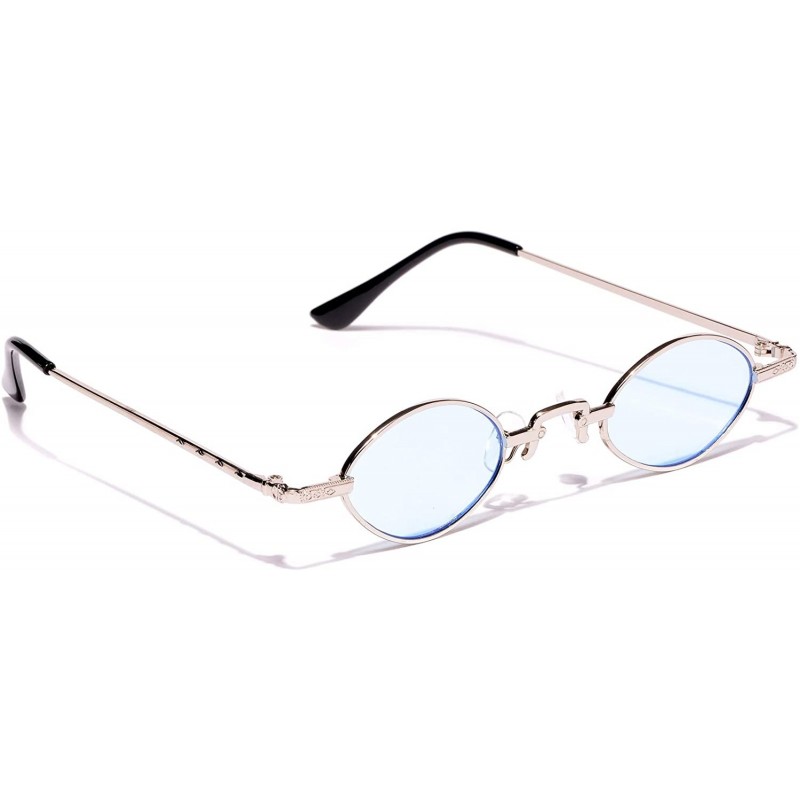 Semi-rimless Women's Vintage Small Oval Sunglasses Metal Frame - Silver - C518WIGGW8I $12.93