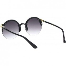 Round Womens Rhinestone Pearl Floral Jewel Rimless Round Circle Lens Sunglasses - Black Gold Smoke - CA18OQU48HZ $15.53