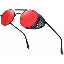 Round Women Men Round Sunglasses Retro Vintage Steampunk Style Mirror Reflective Circle lens - N5-black Frame Red Lens - C318...
