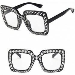 Square Women Fashion Square Frame Rhinestone Decor Sunglasses Sunglasses - Black White - CB199XE4WX3 $40.44