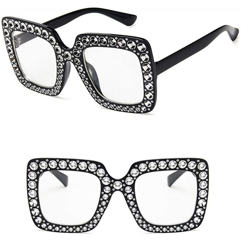 Square Women Fashion Square Frame Rhinestone Decor Sunglasses Sunglasses - Black White - CB199XE4WX3 $15.96