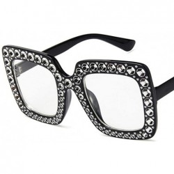 Square Women Fashion Square Frame Rhinestone Decor Sunglasses Sunglasses - Black White - CB199XE4WX3 $15.96