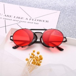 Round Women Men Round Sunglasses Retro Vintage Steampunk Style Mirror Reflective Circle lens - N5-black Frame Red Lens - C318...