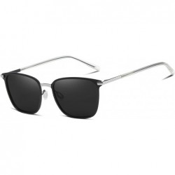 Square Polarized Sunglasses for Men UV Protection Square Alloy Frame Driving - Black Silver - C318XZWHTSO $15.56