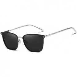 Square Polarized Sunglasses for Men UV Protection Square Alloy Frame Driving - Black Silver - C318XZWHTSO $27.70