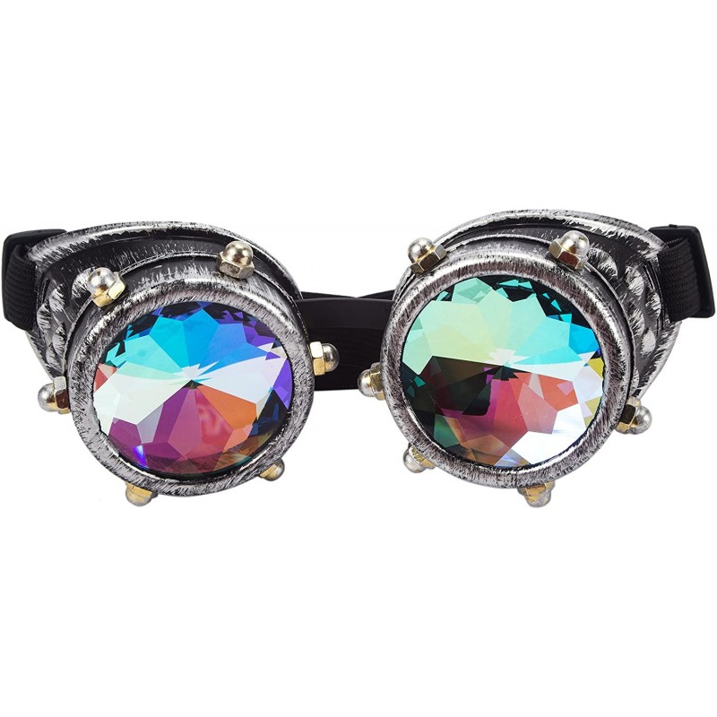 Round Steampunk Goggles Festival Kaleidoscope Glasses with Rainbow Prism Lens - Red Copper - CD18SAUH6LT $9.12