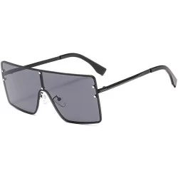 Square New trend metal one-piece sunglasses fashion retro brand designer unisex sunglasses - Black - CA18SG6QTZ9 $23.89
