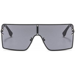 Square New trend metal one-piece sunglasses fashion retro brand designer unisex sunglasses - Black - CA18SG6QTZ9 $14.89