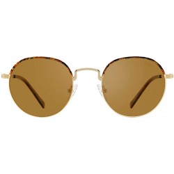 Round Polarized Vintage Round Sunglasses UV400 Protection Mental Frame Glasses for Men Women - Brown - CQ1930TCELQ $41.86