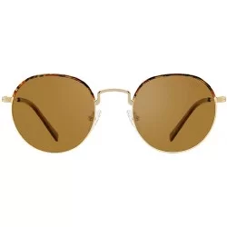Round Polarized Vintage Round Sunglasses UV400 Protection Mental Frame Glasses for Men Women - Brown - CQ1930TCELQ $41.86