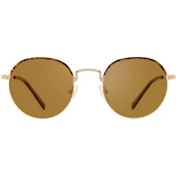 Round Polarized Vintage Round Sunglasses UV400 Protection Mental Frame Glasses for Men Women - Brown - CQ1930TCELQ $26.99