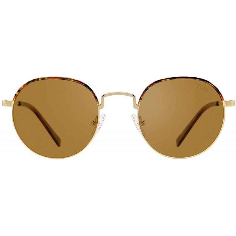 Round Polarized Vintage Round Sunglasses UV400 Protection Mental Frame Glasses for Men Women - Brown - CQ1930TCELQ $26.99