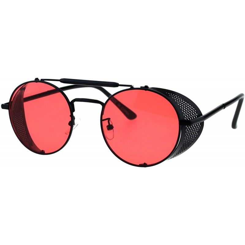 Round Vintage Steampunk Fashion Sunglasses Folding Side Cover Round Frame - Black (Red) - CZ18GMYOHOD $13.39