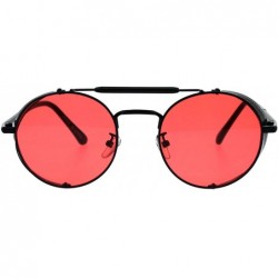 Round Vintage Steampunk Fashion Sunglasses Folding Side Cover Round Frame - Black (Red) - CZ18GMYOHOD $13.39