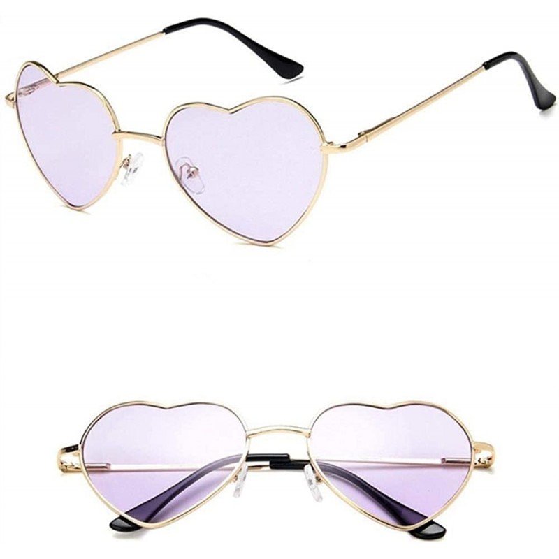 Oversized Heart Shaped Sunglasses Women Metal Frame Reflective Lens Sun Protection Tea - Purple - CQ18YQSX4LO $8.18