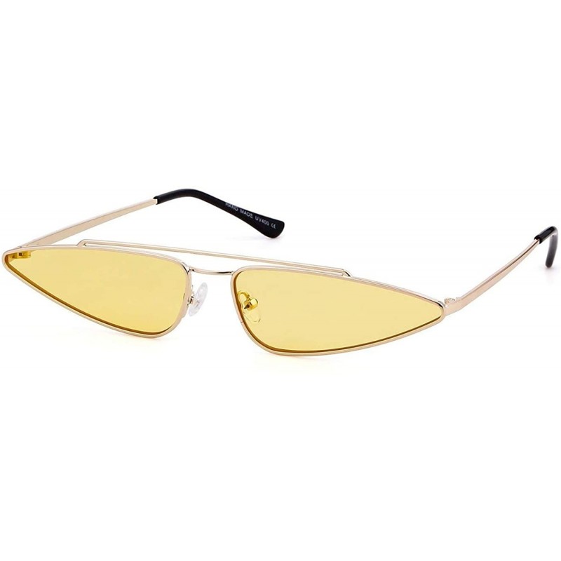 Goggle Vintage Cat Eye Sunglasses Small Metal Frame Candy Colors Glasses - Yellow - C618G8Z28ZW $15.07