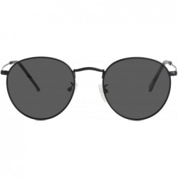 Round Small Round Polarized Sunglasses for Men Women Mirrored Lens Classic Circle Sun Glasses - Black Frame/Black Lens - CK18...