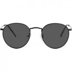 Round Small Round Polarized Sunglasses for Men Women Mirrored Lens Classic Circle Sun Glasses - Black Frame/Black Lens - CK18...