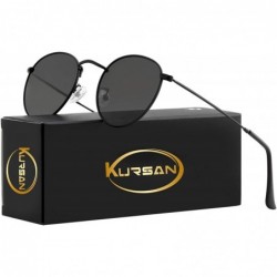 Round Small Round Polarized Sunglasses for Men Women Mirrored Lens Classic Circle Sun Glasses - Black Frame/Black Lens - CK18...