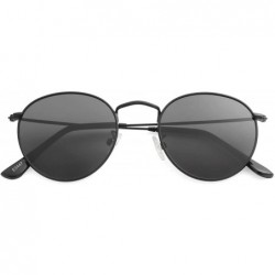 Round Small Round Polarized Sunglasses for Men Women Mirrored Lens Classic Circle Sun Glasses - Black Frame/Black Lens - CK18...