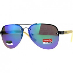 Rimless Mens Bamboo Wood Arm Color Mirror Rimless Officer Pilots Sunglasses - Teal - CI18CAZXKRR $14.20