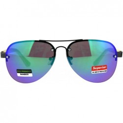Rimless Mens Bamboo Wood Arm Color Mirror Rimless Officer Pilots Sunglasses - Teal - CI18CAZXKRR $14.20