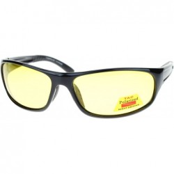 Oval Mens Polarized Yellow Night Driving Lens Sport Thin Plastic Biker Sunglasses - Black - C311QLSGFKL $14.56