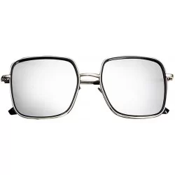Square Fashion Oversized Sunglasses for Women- Unisex Polarized Vintage Eyewear Glasse - Silver - CR18S6UG9I0 $20.71
