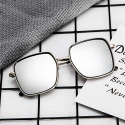 Square Fashion Oversized Sunglasses for Women- Unisex Polarized Vintage Eyewear Glasse - Silver - CR18S6UG9I0 $12.37
