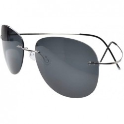 Aviator Rimless Titanium Frame Polarized Sunglasses - Aviator Gunmetal Frame - C518ZD9WNYR $68.04
