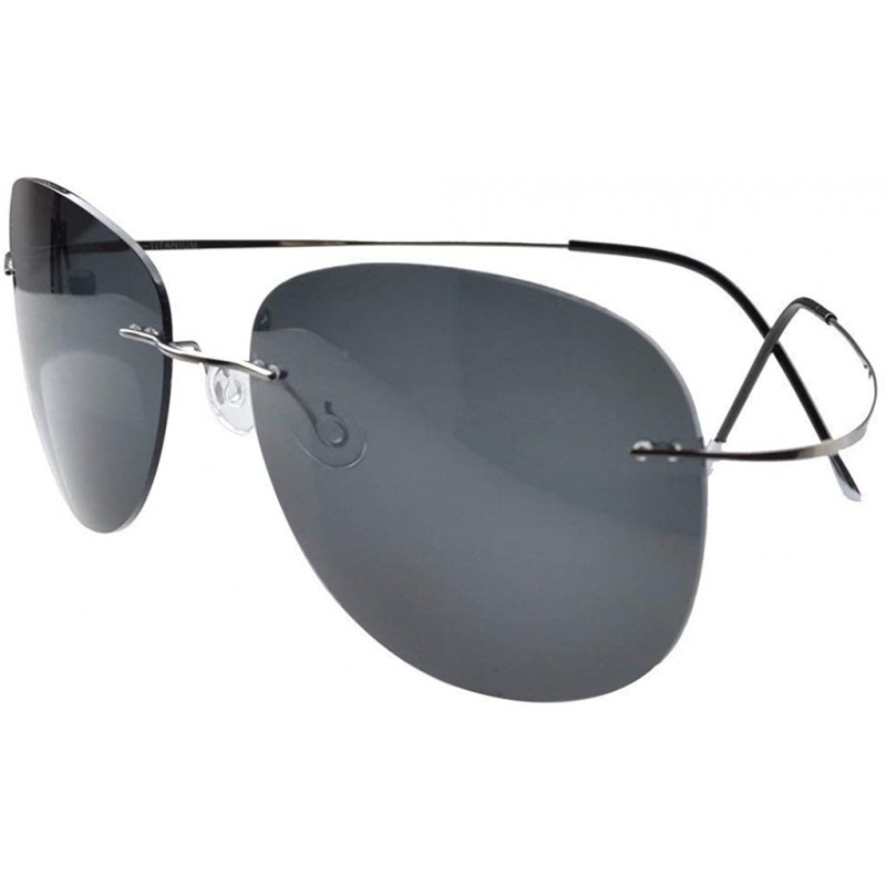 Aviator Rimless Titanium Frame Polarized Sunglasses - Aviator Gunmetal Frame - C518ZD9WNYR $41.01