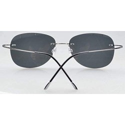 Aviator Rimless Titanium Frame Polarized Sunglasses - Aviator Gunmetal Frame - C518ZD9WNYR $41.01