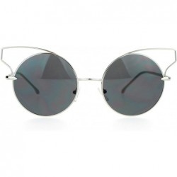 Round Metal Wire Cat Eye Horn Rim Round Circle Lens Sunglasses - Silver - CC120ZRC7JV $21.95