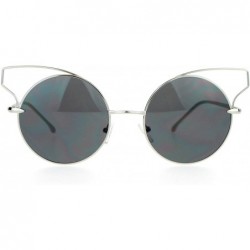 Round Metal Wire Cat Eye Horn Rim Round Circle Lens Sunglasses - Silver - CC120ZRC7JV $13.12