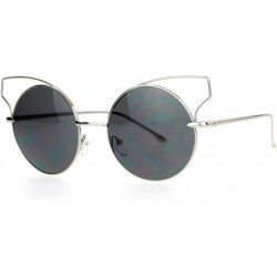 Round Metal Wire Cat Eye Horn Rim Round Circle Lens Sunglasses - Silver - CC120ZRC7JV $13.12