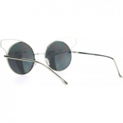 Round Metal Wire Cat Eye Horn Rim Round Circle Lens Sunglasses - Silver - CC120ZRC7JV $13.12