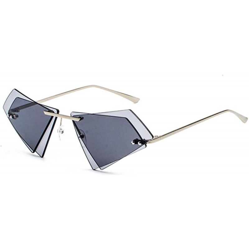 Rimless personality irregular double-layer triangle frameless retro unisex sunglasses - Black Ash - C318GQ5QE7I $14.25