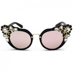 Semi-rimless Ms. Oversized Frame Retro Cat Eye Sunglasses Fashion Design - Black Powder Film - CP18EQE0EAO $9.05