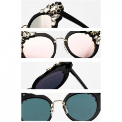 Semi-rimless Ms. Oversized Frame Retro Cat Eye Sunglasses Fashion Design - Black Powder Film - CP18EQE0EAO $9.05