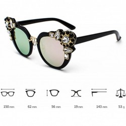 Semi-rimless Ms. Oversized Frame Retro Cat Eye Sunglasses Fashion Design - Black Powder Film - CP18EQE0EAO $9.05